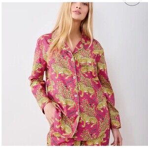 Print Fresh  Long Sleeve Pajama Top Small Pink Bagheera Leopard Organic Cotton